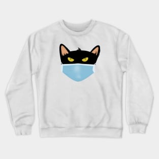 Black cat face wear face mask Crewneck Sweatshirt